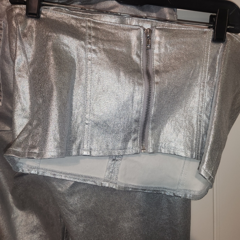 High Rise Metallic Silver Pants Set - Picture 2 of 5